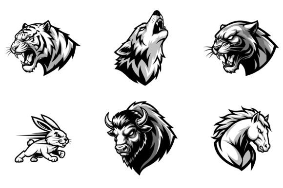 Bold Black-and-White Animal Mascot Logo Set