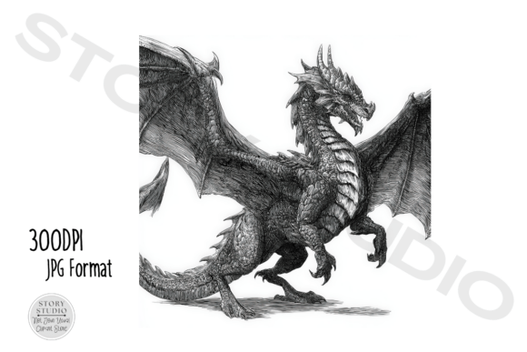 Dragon Fantasy Grayscale Clipart