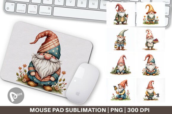 Gnome Patchwork Watercolor Mouse Pad