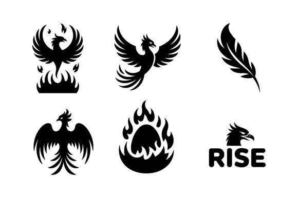 Mythical Phoenix Silhouette Icon Set EPS: A Practical Tool for Symbolic Design