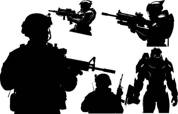 Tactical Soldier Sci-Fi Warrior 15: Dynamic Vector Silhouettes