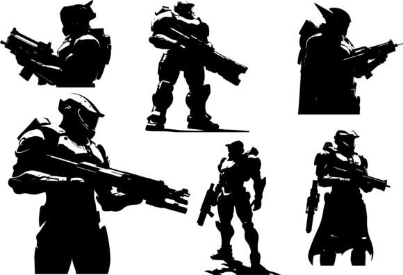 Tactical Soldier Sci-Fi Warrior 16: Premium Vector Silhouettes for Modern Design