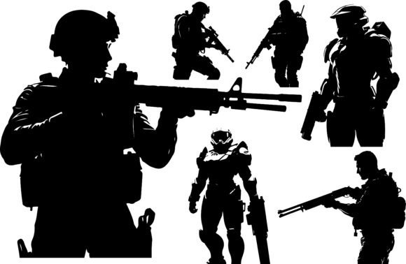 Tactical Soldier Sci-Fi Warrior 17: Precision Vector Silhouettes for Modern Design Projects