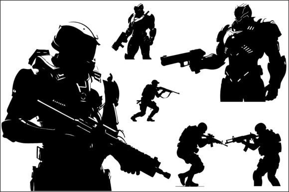 Tactical Soldier Sci-Fi Warrior 9: Precision Silhouettes for Modern Design